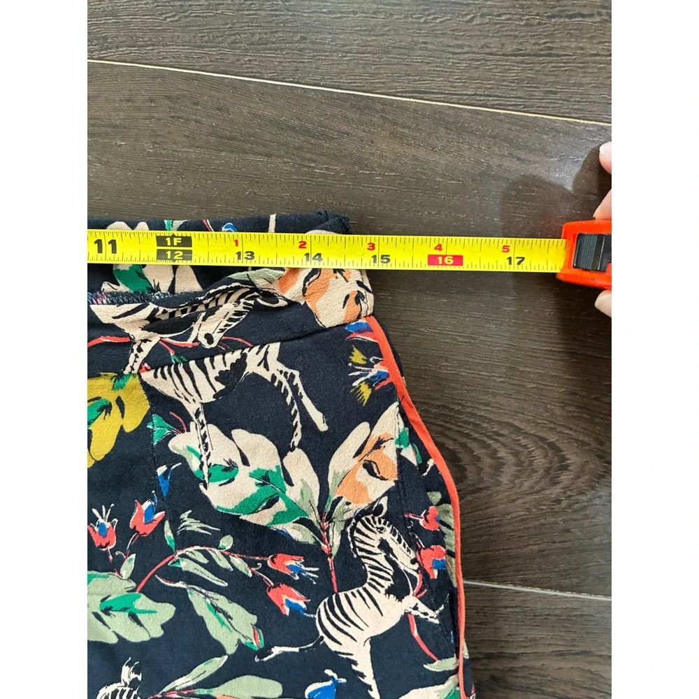 Zara Trafaluc Zebra Tropical Print Tapered Pants‎ Orange Piping Black Small